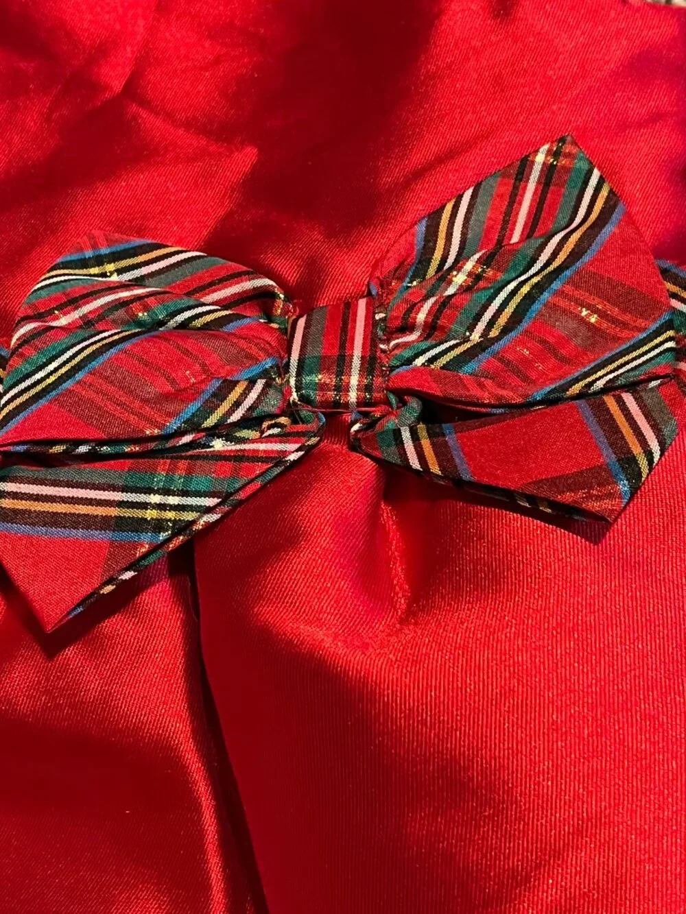 Red Taffeta Holiday Christmas Dress with Plaid Tartan Bow Girls 6x